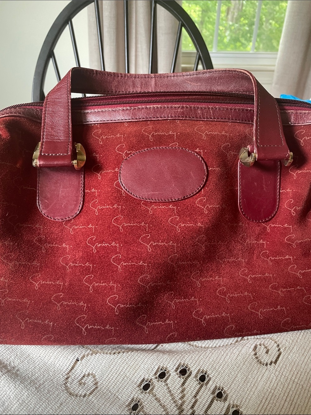 Givenchy Burgundy Suede Calfskin Monogram Vintage Bowling Satchel Bag - Picture 15 of 16